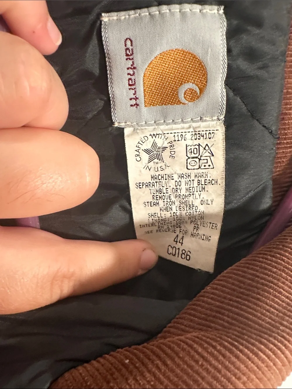 Carhartt Tan Work Jacket with Brown Corduroy Collar